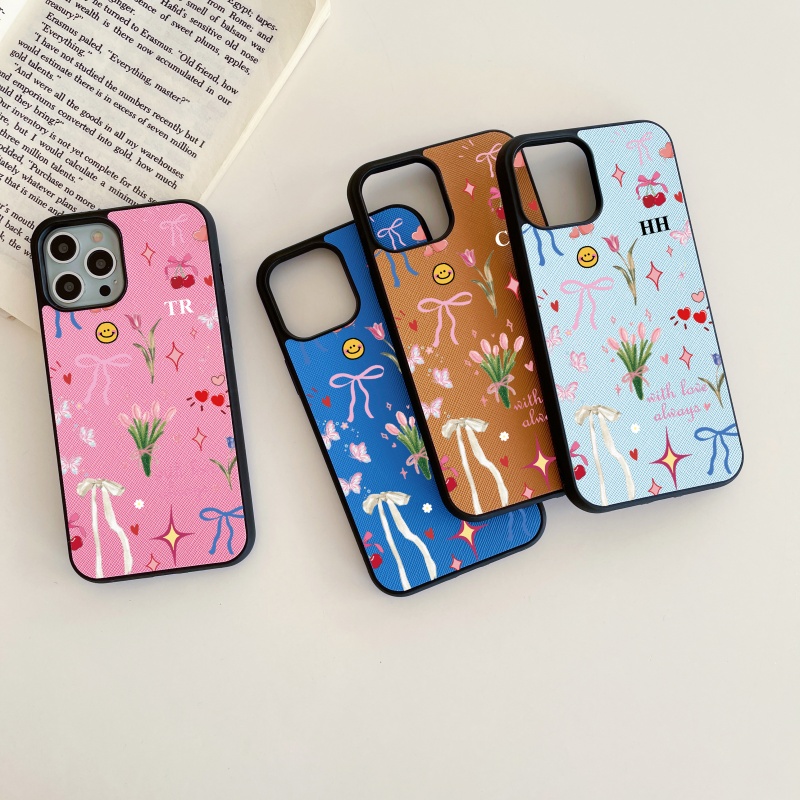 Phone Cases Diy - Custom Name Initials Blossom Flowers Leather