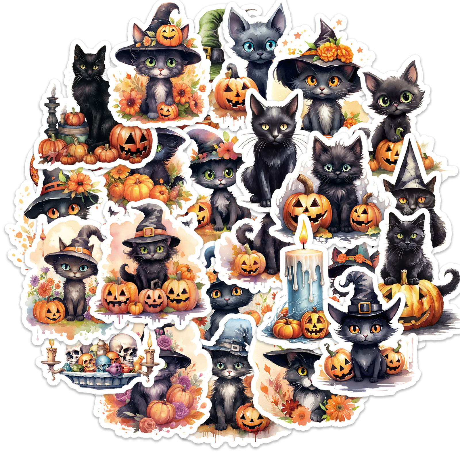 Phone Cases Junk - 50PCS Cute Cartoon Halloween Cats Stickers
