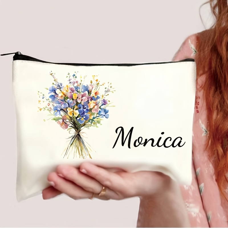 Monogram Custom Case - Personalized Wildflower Bouquet Makeup Bag Custom