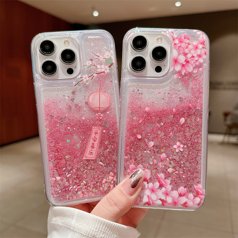 Phone Cases Ysl - Peach Blossom Glitter Quicksand Case for