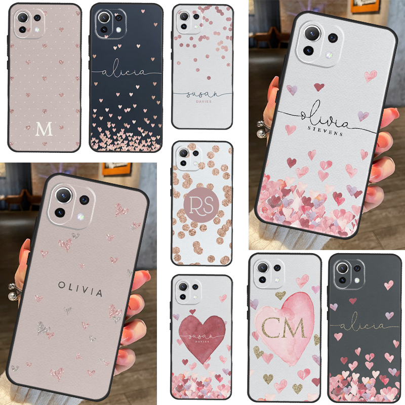 Monogram Custom Case - Custom Polka Heart Rose Gold Monogram