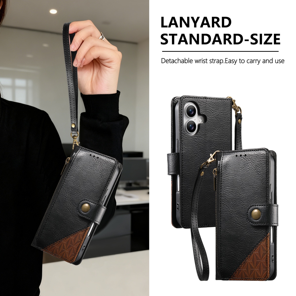 PU Leather Zipper Wrist Strap  - Flip Leather Case reseña y precio