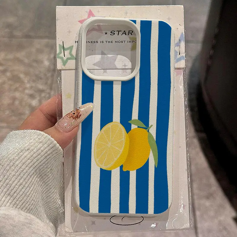 Yellow Lemon Blue Stripe Patte - Phone Cases Blue reseña y precio