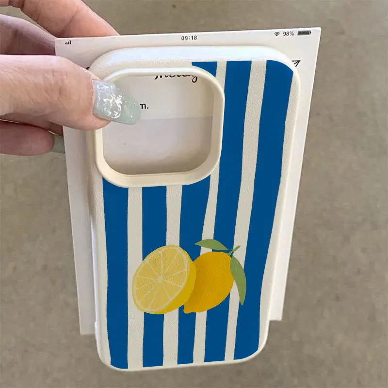 Yellow Lemon Blue Stripe Patte - Phone Cases Blue reseña y precio
