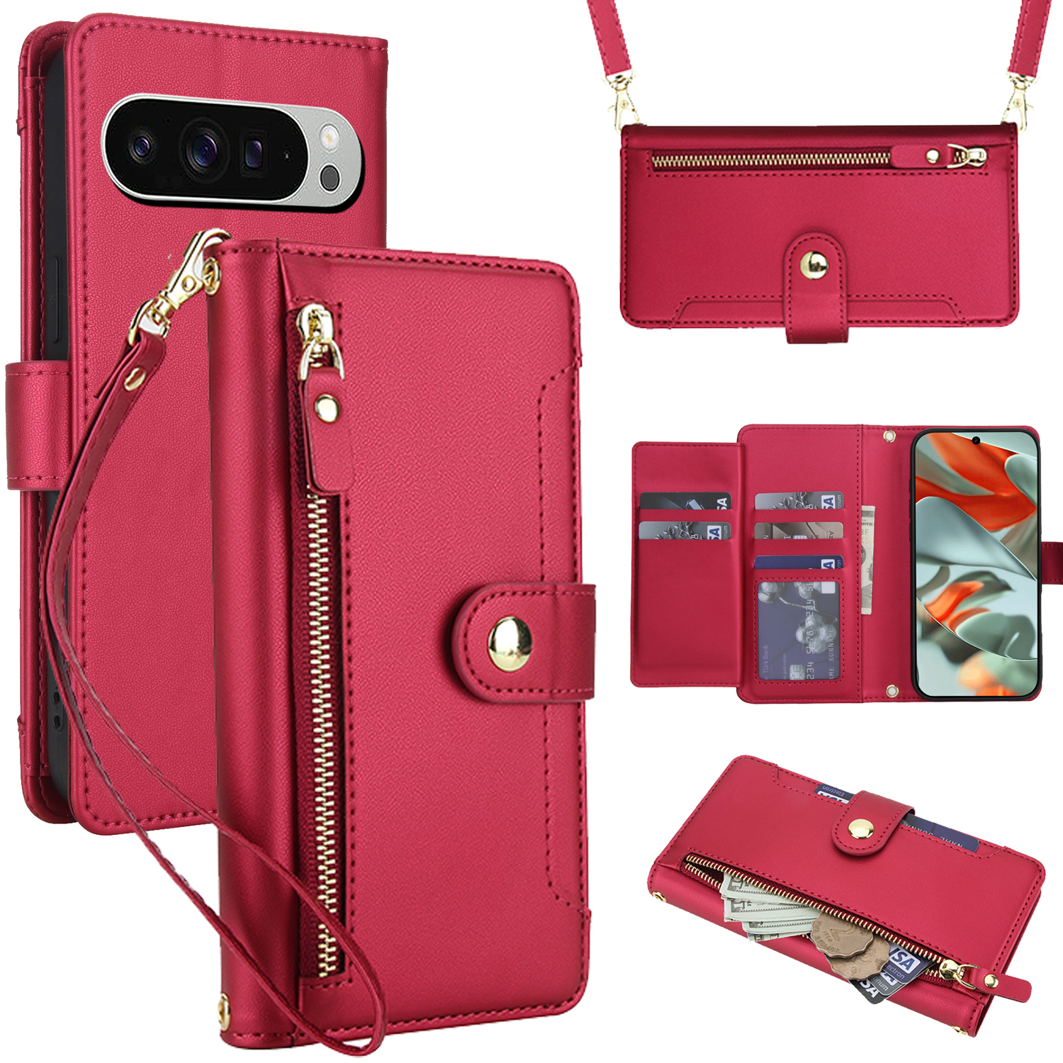 Crossbody Zipper Leather Walle - Flip Leather Case reseña y precio